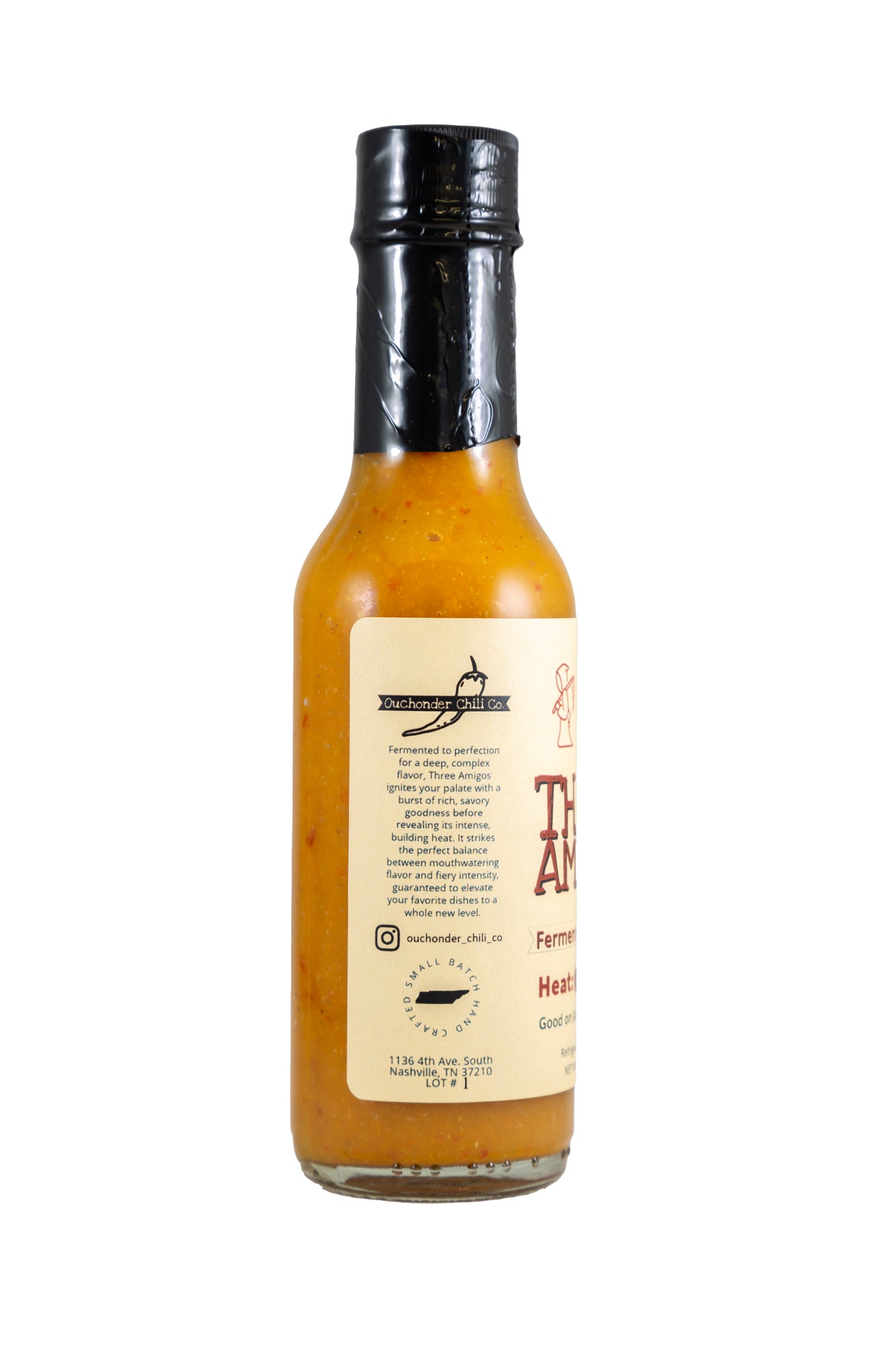 photo of three amigos hot sauce label product description